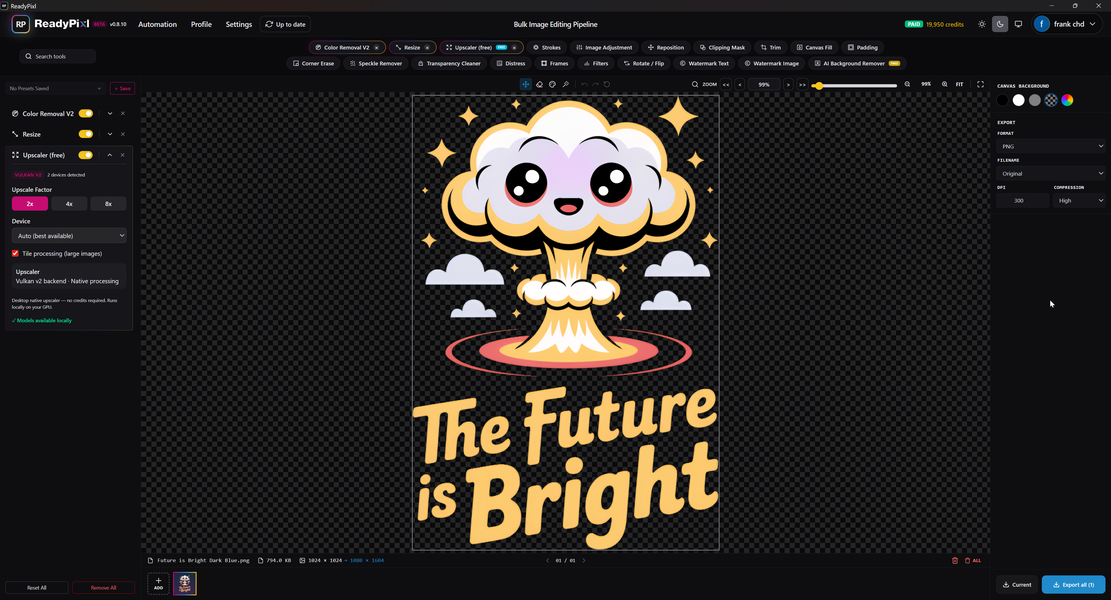 ReadyPixl desktop app editing a batch of images